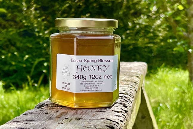 Jar of delicious healthy Spring Blossom Honey from www.essex-honey.co.uk